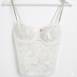 White Lace Corset-Style Camisole with Embellished Cups